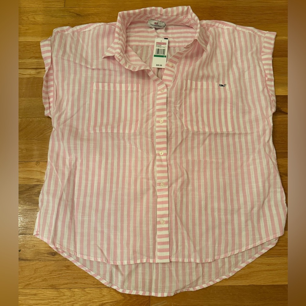 Vineyard Vines Pink and White Striped Button Down Shirt